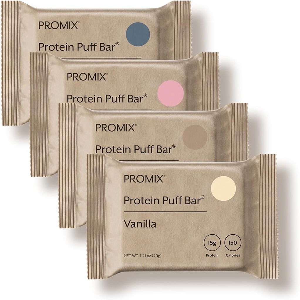 ProMix Nutritie Proteine Puff Baruri - Varietati Pack - Vanilie, Ciocolata, Căpșuni, Afine - Marshmallow Crispy Treat - Proteina mare & Low Calorie - 12 Baruri