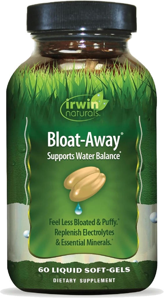 Irwin Naturals Bloat-Away - 60 Softgels lichid - Suport pentru balanta apei - Electroliti releni si minerale esentiale
