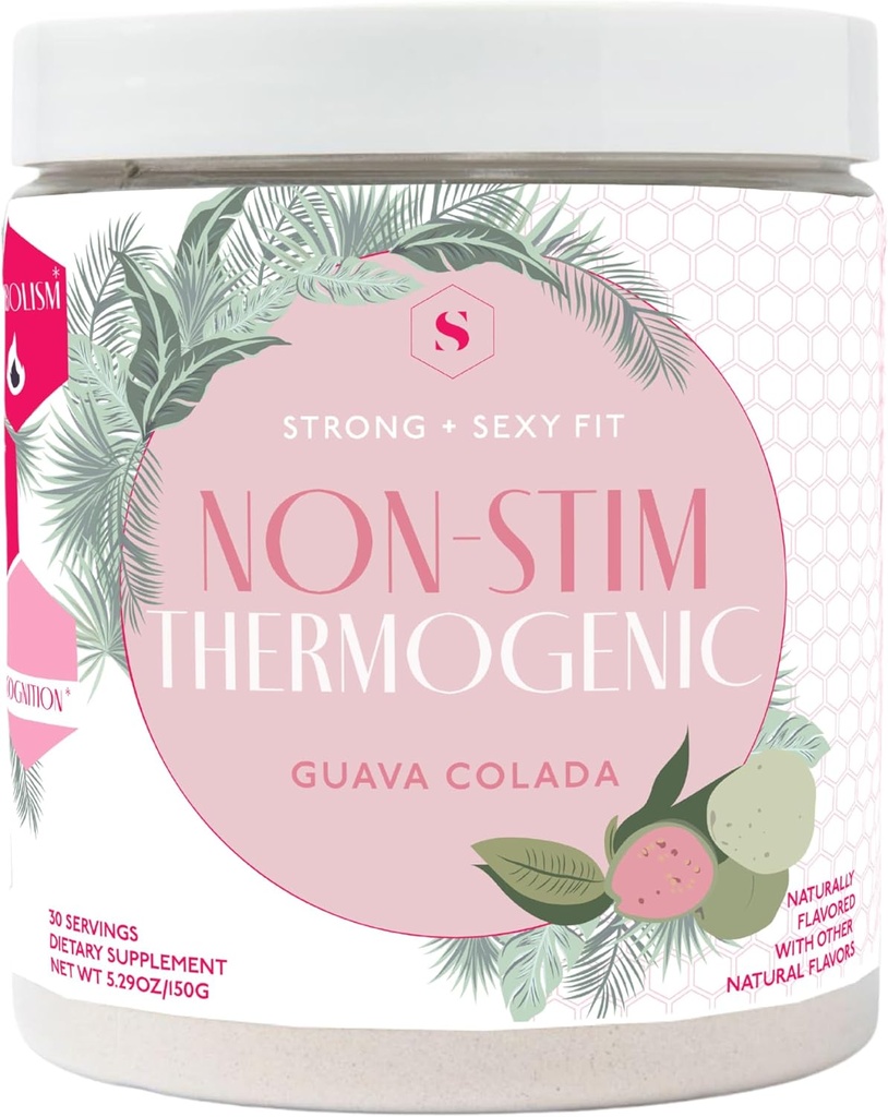 Puternic + Sexy Fit, Greutate si Dieta Supplement de sprijin pentru sănătate, Cafeina gratuit non Stim băutură pulbere pentru controlul apetitului și suport metabolic, Suplimente pentru femei, Guava Colada Aroma, 30 SVG