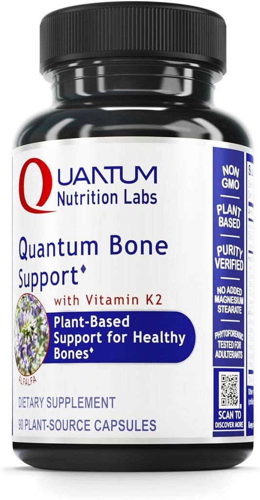 Nutritie Quantum Labs Sanatatea cuantica a oaselor - Vitamine de sanatate osoasa, Suplimentul de rezistenta la oase pentru femei si barbati, Suplimentul de calciu organic cu vitamina fermentata K2, Suport de sanatate osoasa - 90 capsule