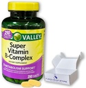 Super Vitamina B Complex Spring Valley- Tablete 250 Amestec de B6 B12 C tiamină biotină folat pantotenic Acid și riboflavină, Boxed by Fusion Shop