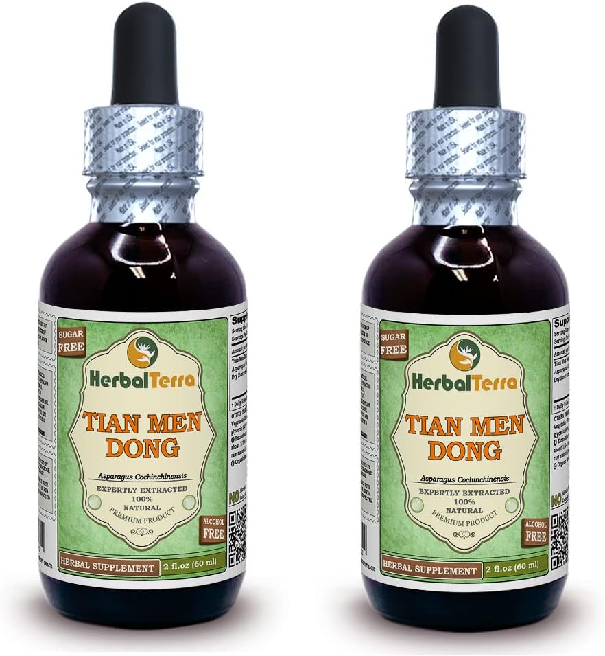 Tian Men Dong, Sparanghel (Asparagus Cochinchinensis) Glicerit, Extract lichid fără alcool cu pulbere uscată (Brand Name: HerbalTerra, Proudly Made in USA) 2x2 fl.oz (2x60 ml)