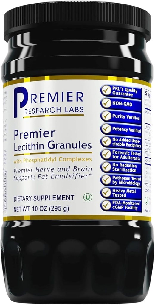 Premier Research Labs Lecithin Granule - Soy Lecitin Granule, Lecitin Supliment, Lecitina pentru coacere, Non OMG, Food Grade Fosfolipid pentru Brain & Nervi - 10 oz
