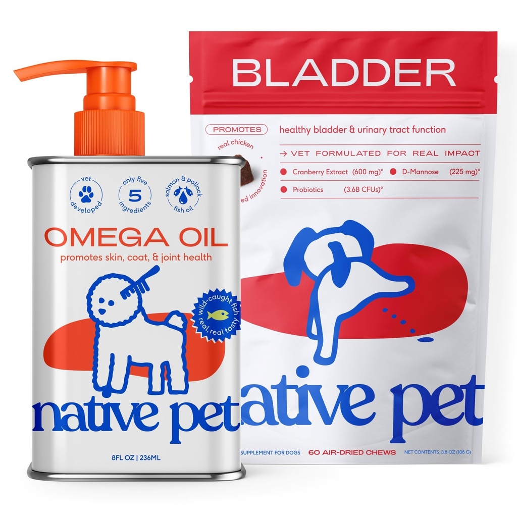 Tratamentul Native Pet Dog UTI peste contra și ulei de pește pentru câini pentru a sprijini mancarime piele + mobilitate 