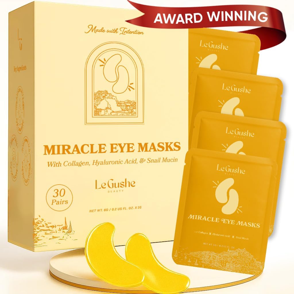 LE GUSHE aur sub ochi patch-uri pentru ochi pufos și cercuri întunecate (30 perechi) - Hidratare Colagen sub ochi măști cu melc Mucin - Soothing Puffy Eyes Tratamentul pentru femei și bărbați - Cadouri de domnișoară de onoare