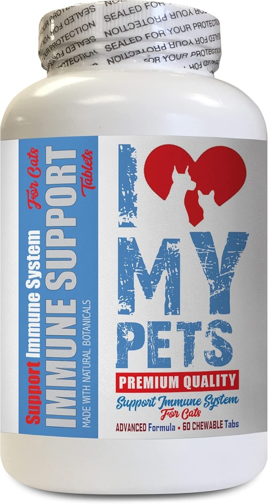 Iubesc PETS LLC suport imun pentru pisici - CAT Suport imunitar - Booster - Supliment sănătos - Cat Suplimentul imunitar - 60 Tratamente (1 flacon)