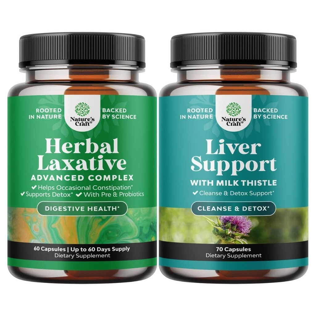 Bundle de capsule laxative din plante cu probiotice și ficat Cleanse Detox & Formula de reparații - Natural Colon Dezintoxicare Sistem de suport digestiv - Herbal Ficat de sprijin suplimentar cu lapte Thistle