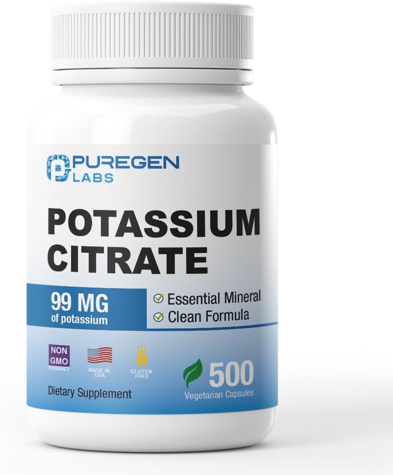 Puregen Labs Potasiu Citrate 99 mg de Elemental Potas Supplement 