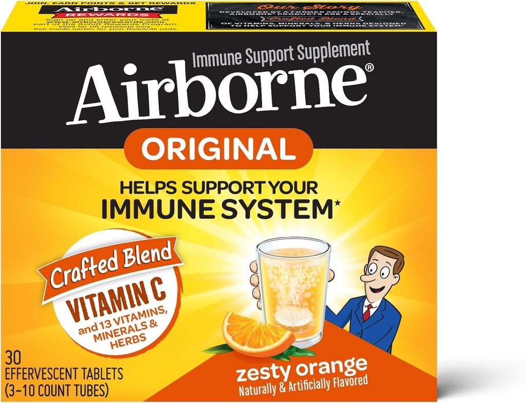 Aeroborne Zesty Orange Efervescent Tablets, 1000 mg de vitamina C - Immune Supplement 30ea