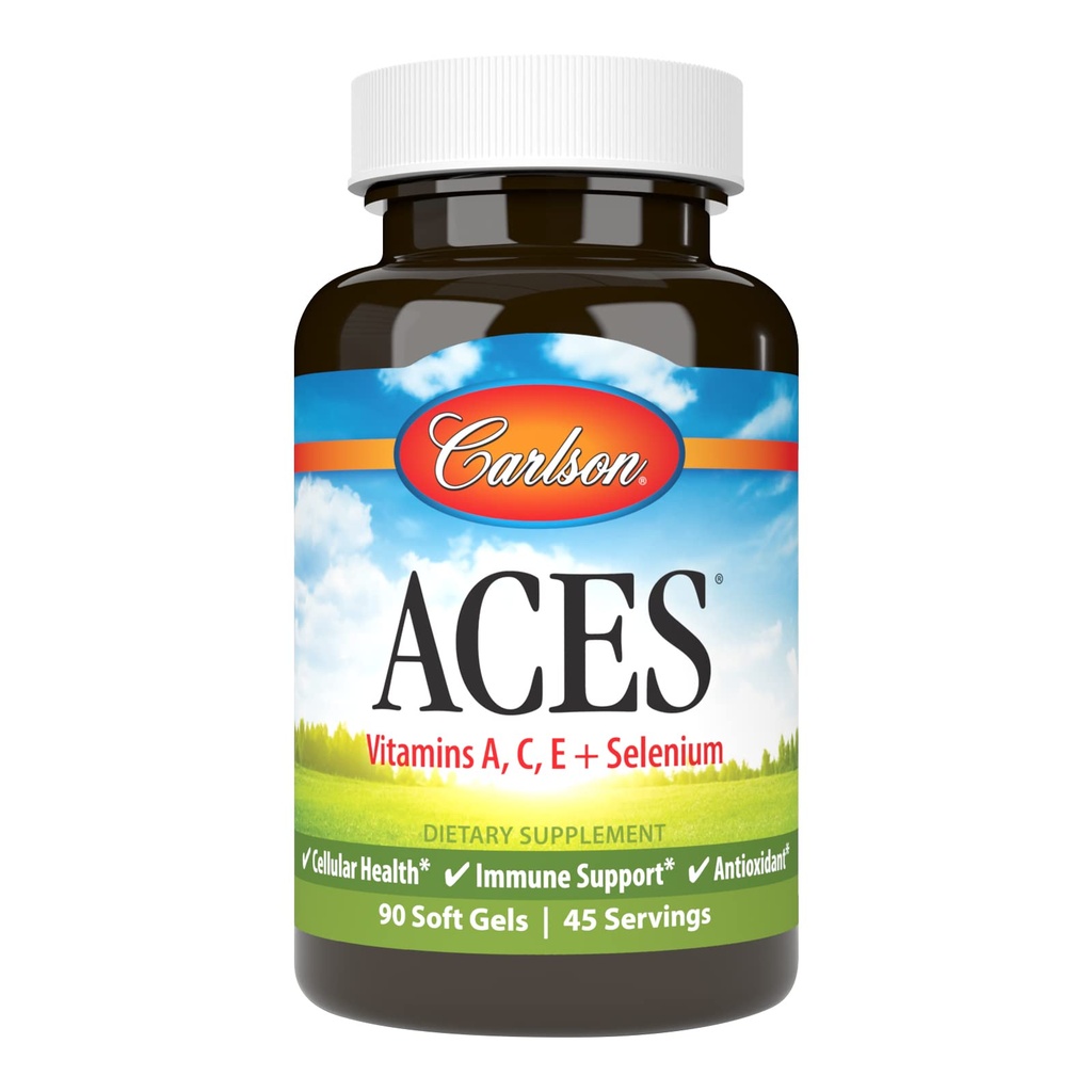 Carlson - ACES, Vitamine A, C, E + Seleniu, Cellular Health & Immune Support, Antioxidant, 90 Softgels