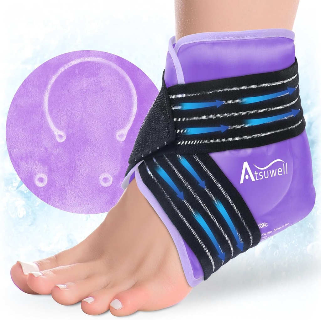 Atsuwell Ankle Ice Pack Wrap, Reutilizabile Gel Ice Cold Packs pentru Ankle Foot Heel, Picior Ice Wrap cu Soft Plush Lining, Rece Compress Terapie pentru Soothing Discomfort, Purple
