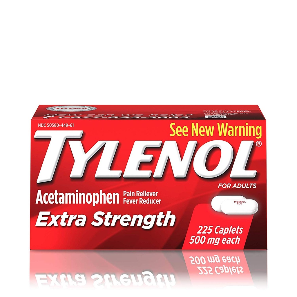 Tylenol Extra Force Caplete cu 500 mg Acetaminofen, Reliever & Fever Reductor, 225 ct