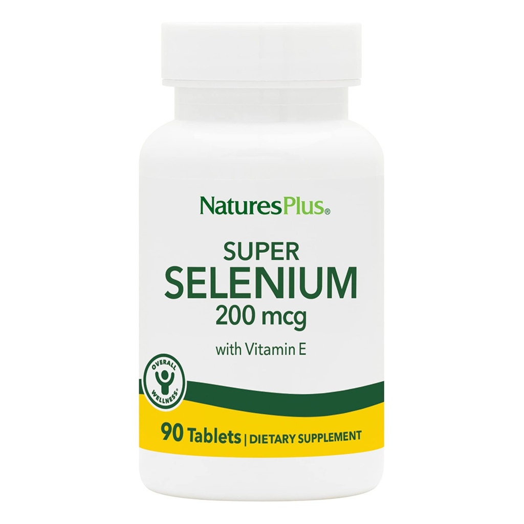 NaturesPlus Super Seleniu Complex - 200 mcg, 90 comprimate vegetariene - Supliment mineral esential cu vitamina E - Promoveaza tiroida sanatoasa - Antioxidant - Gluten-Free - 90 Serviri