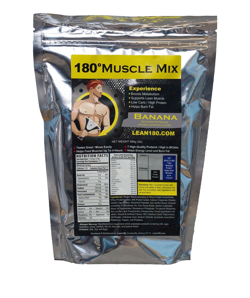 Lean 180 Muşchi Mix - Cele mai bune Tasting Whey Proteina Shake - Mic dejun, Post Antrenament, Snack - Ajuta Lean Muscle, Boosts Energy - gusturi mari - 31 Shakes - Banana