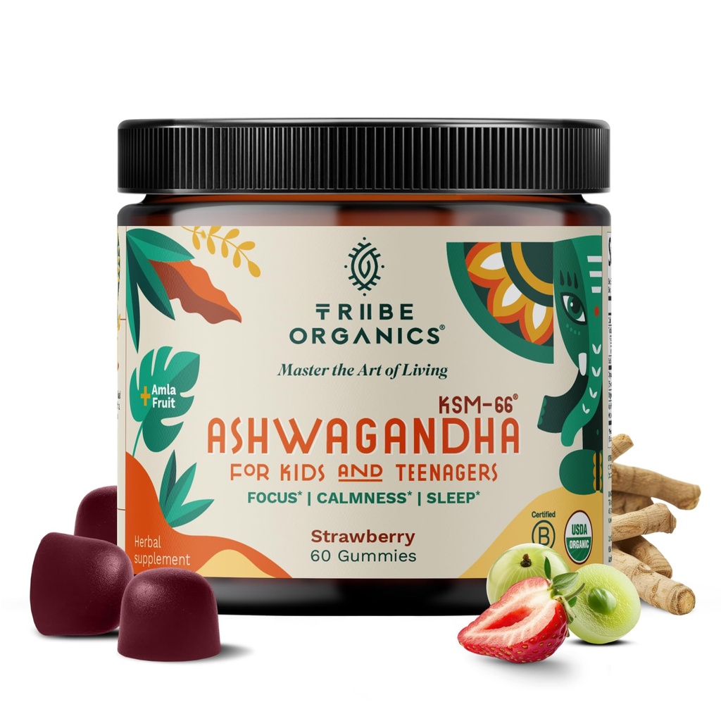 Ashwagandha KSM-66 Gummies for Kids & Teens - Pure Organic Root Extract Ayurvedic Supplement Gummy - Focus Mood Support Creste puterea energetica 600mg de naturale KSM66 pentru absorbtie superioara