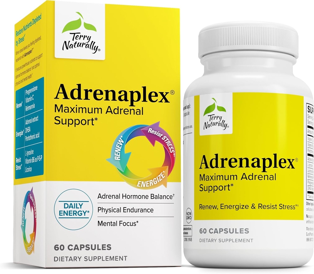 Terry natural Adrenaplex - Suplimentul functiei Glanda suprarenala - Suplimentul suport Glandular cu vitamine C & B6 - Supliment alimentar pentru a sprijini functia suprarenala sanatoasa - 60 capsule