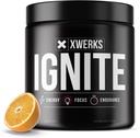 Xwerks Ignite Orange Pre Antrenament Pulbere, Natural Keto Pre Antrenament pentru femei și bărbați cu energie explozivă, Gluten Amestec gratuit pentru rezistenta si rezistenta, 150mg Cafeina, 30 Serviri