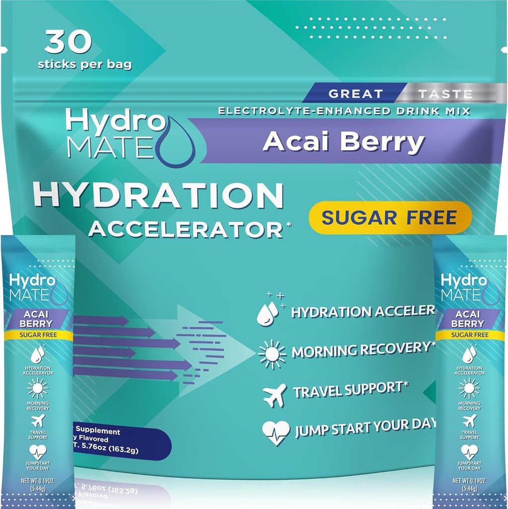 Electrolit Powder Pachete de hidratare fără zahăr Acai Berry HydroMATE 30 Sticks