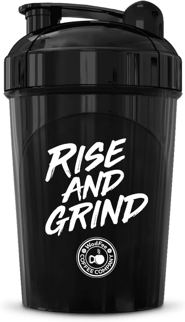 MIXT Energy Rise And Grind Shaker Bottle, 16 oz. Shaker Bottle, BPA Free & Lid Mixing Technology (16 oz, negru)