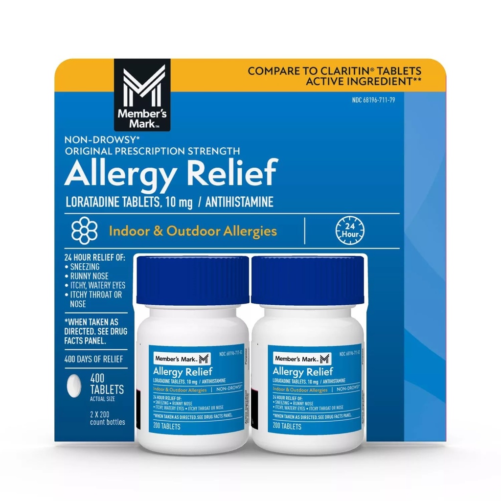 Alergie Mark pentru membri Loratadina 10mg Antihistamin (Comparativ cu Claritin), Tablett, 400-conte