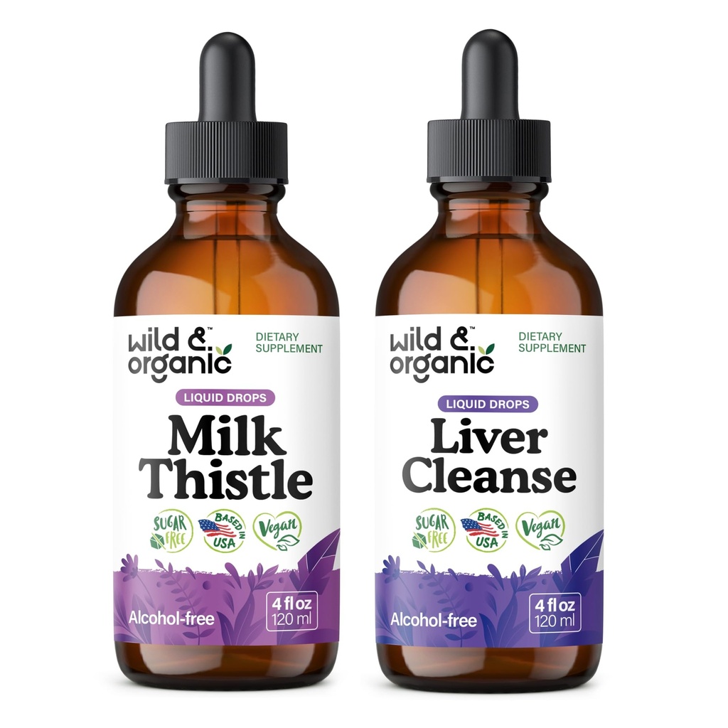 Wild & Organic Milk Thistle Tincture 4 fl oz & Ficat Cleanse Tincture 4 fl oz