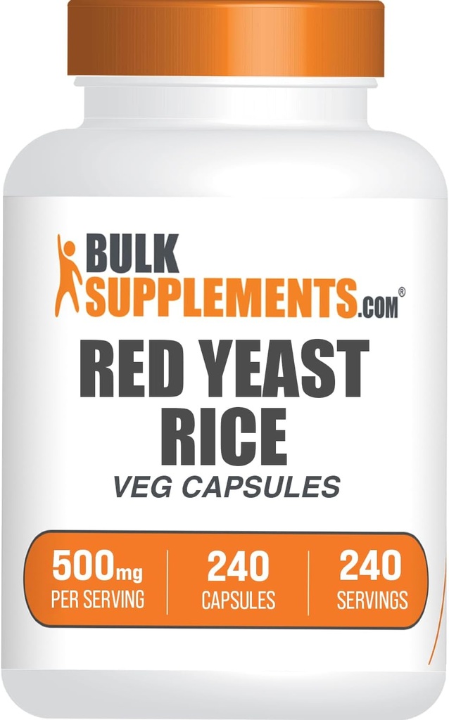BulkSupplements.com Capsule Red Yeast Rice - Red Yeast Rice Supplement, Herbal Supplement - Vegan, 1 Capsule per Serving, 240 Veg Capsule (Pachet de 1)