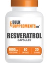 BulkSupplements.com Capsule Resveratrol - Suplimentul Resveratrol, Cuspidatum Polygonum, Resveratrol 1000mg - Supliment antioxidanți, Pastile Resveratrol - 2 capsule per Serving, 60 capsule