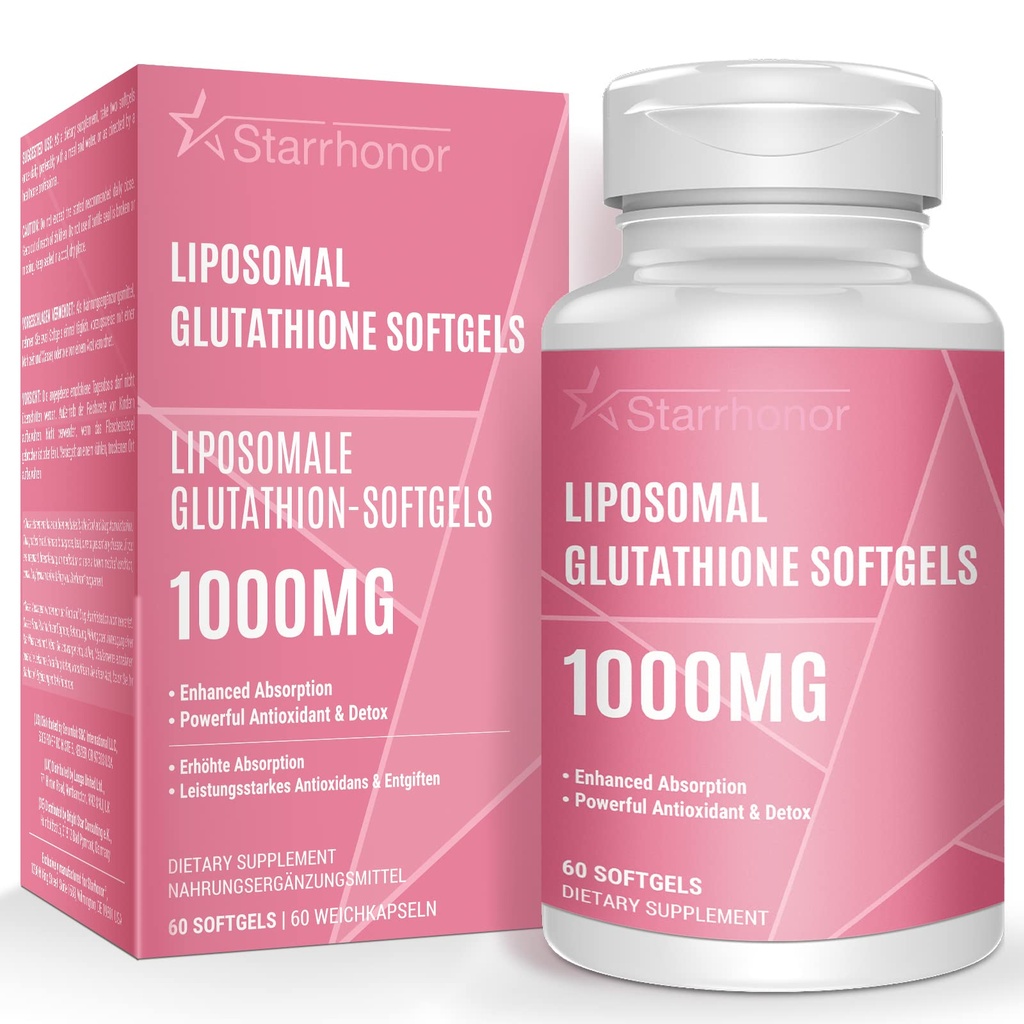 Liposomal Glutatione Softgels 1500MG, supliment redus Glutatione cu vitamina C, o mai bună absorbție, non-GMO puternic antioxidant pentru imbatranire sanatoasa, Detox, Immune Health, 60 Softgels