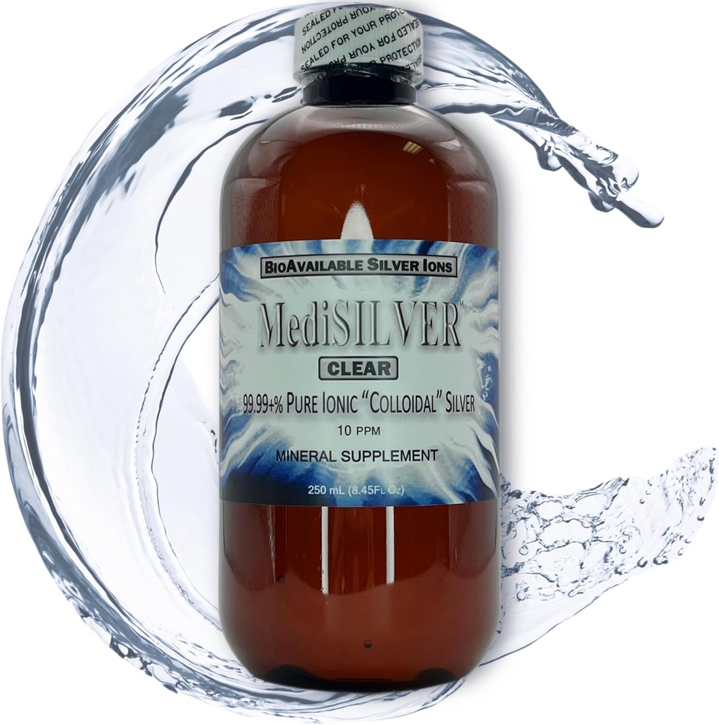 MediSILVER Clear True Ionic gratuit Silver Dietary Supliment - 250 ml (8,45 Fl Oz) în BPA-Free Amber sticla de plastic