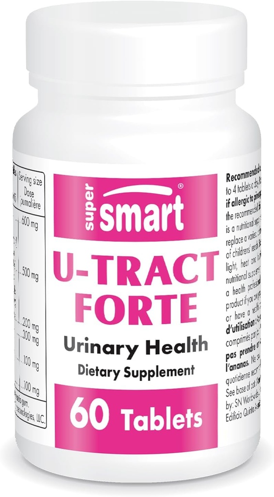 Supersmart U-Tract Forte (Formulă avansată) - cu D-Mannose, CranMax Cranberry Concentrat, Dandelion Root - Herbal Supplement 