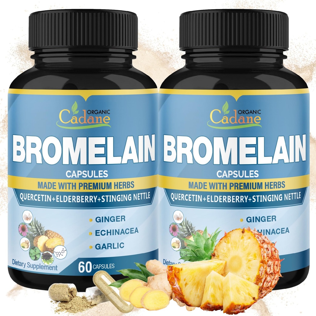 Cadane 2 Packs 60 capsule de Bromelain, cu Bromelain, Querbetin, Elderberry, Ginger, Echinacea, Usturoi, Pepper Negru
