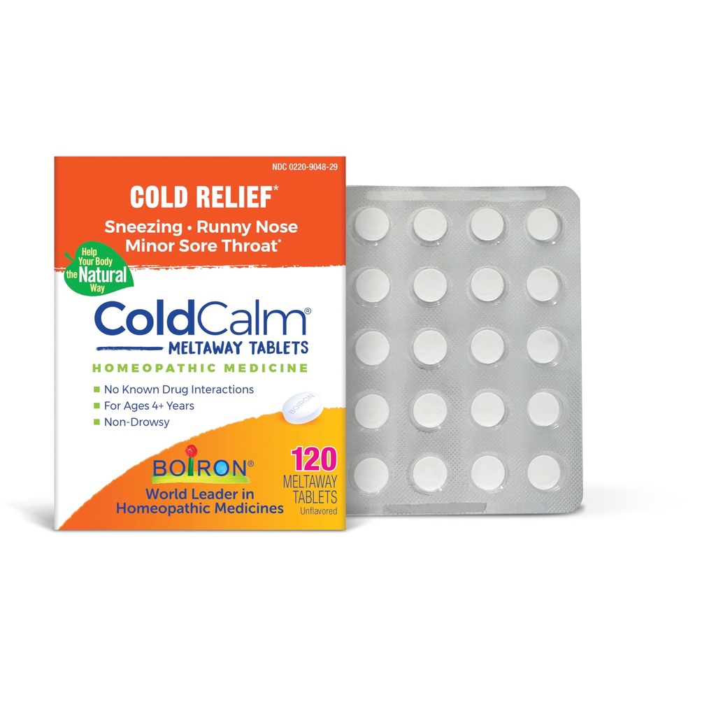 Boiron ColdCalm Tablets for Relief of Common Cold Simptomescum ar fi Strănut, Runny Nose, Sore Throat, and Nasal Congestion - Non-Drowsy - 120 Count