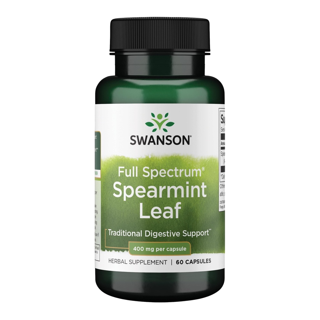 Swanson Spearmint Leaf (Mentha Spicata) - Full Spectrum Herbal Supporting Health & Mild Stomac Issues - Natural Formula Supporting Health & Wellness - (60 Capsule, 400mg Fiecare)
