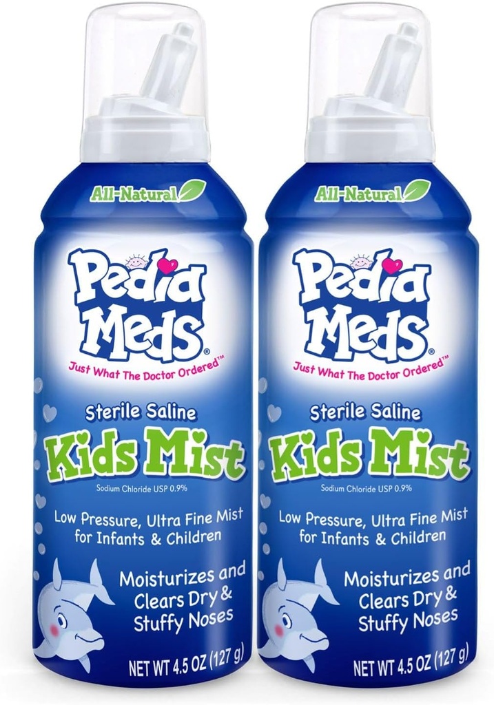 Sterile saline Kids Nasal Spray, Ultra Fine Mist, Moisturizes Instantly and Relieves Nasal Congestion, Seif pentru nou-născuți și Up, 4.5 Oz (2 Pack), Made in USA