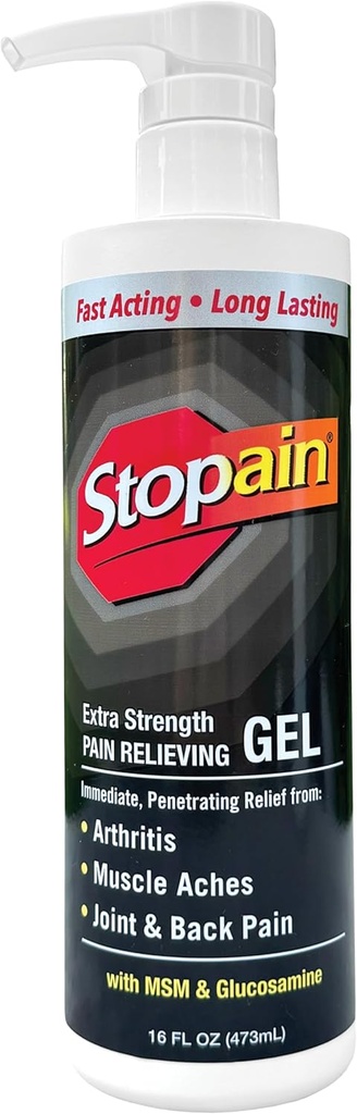 Stopain Pain Relief Gel 16oz, Statele Unite ale Americii Made, Max Putere Rapidă Acţionând cu mentol, MSM, Glucosamină pentru durere articulară, Back Pain, Artrită, Genunchi, Neck Pain, HSA FSA Aprobat OTC Analgezic produs