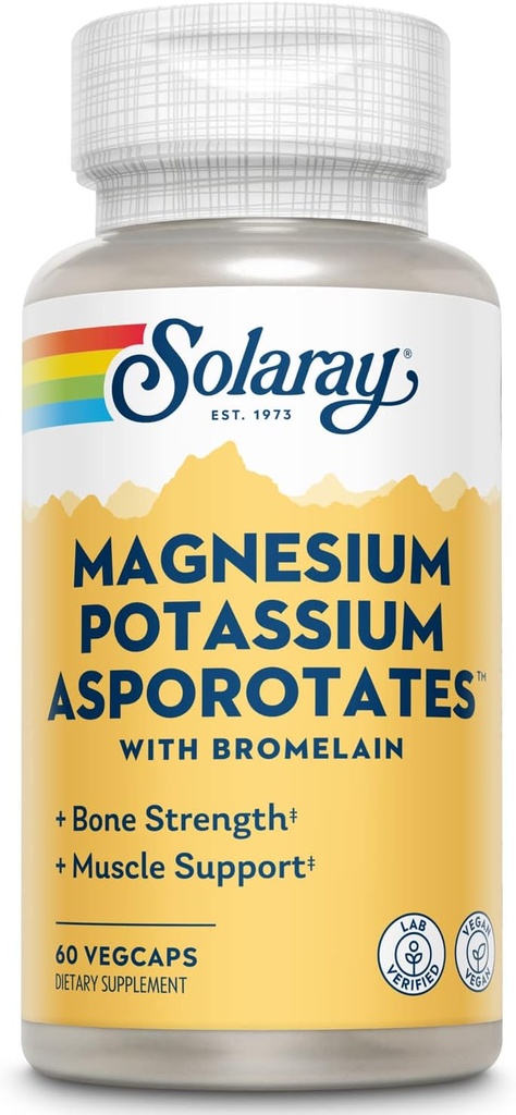 Solaray Magneziu și Asporotat de potasiu w/Bromelain, Electrolit sănătos, Muschi, Inima & Suport Cellular, 60 VegCaps