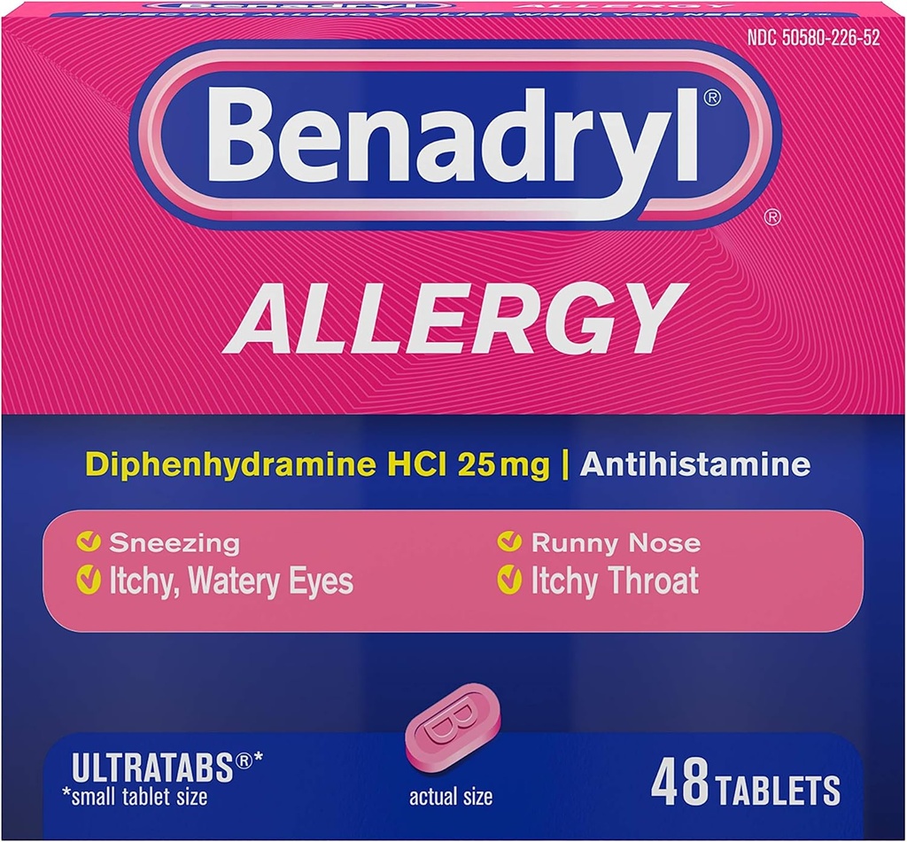 Benadryl Ultratabs Antihistamin Alergy Medicine, Difenhidramină HCl Tablets, 48 ct
