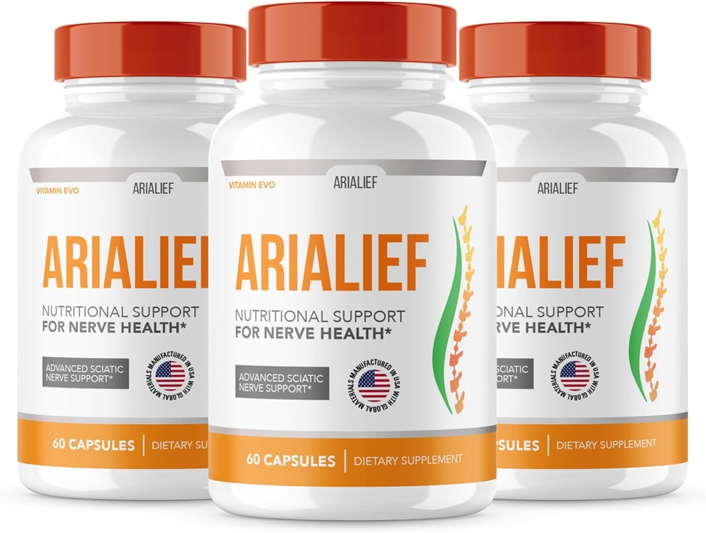 (3 AMBALAJ) Arialief Sciatica Nervi suport, Arialeaf Advanced Nerve Health, Arialeaf Prime Palm Sciatica, Aria Leaf Primepalm Aria Lief, Nervi Ajutor Suplimentul Sciatic Soothing (180 capsule)