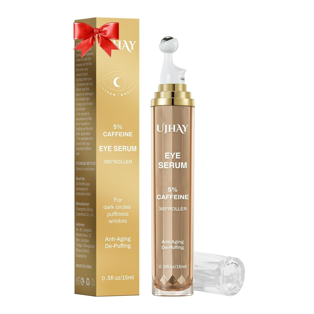 5% Cafeina ochi Cream, sub ochi ser pentru cercuri întunecate, Puffiness & Wrinkles linii fine, ochi Roller Ser cu 360° Massage Ball, ochi tratament Balsam pentru bărbați și femei