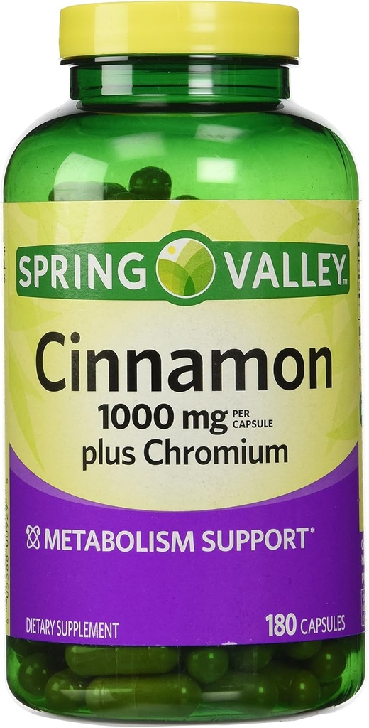 Spring Valley Scorțișoară 1000mg Plus Crom, 180 capsule