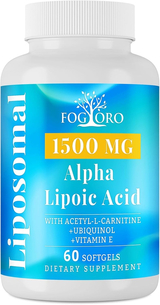 Fogoro Alpha Acid lipoic 1500 mg-Liposomal ALA Supliment pentru producția de energie celulară,Lipidă Metabolizare,Free Radical Scavenger,60 Softgels