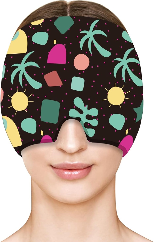 ZNÖCUETÖD Migrene Relief Cap Ice Head Pack Wrap Face Mask, Headache Relief Hat & Migrene Cold Cap Compresa terapie pentru ochi pufoşi, tensiune, Sinus & Stressure Relief (L, Negru)