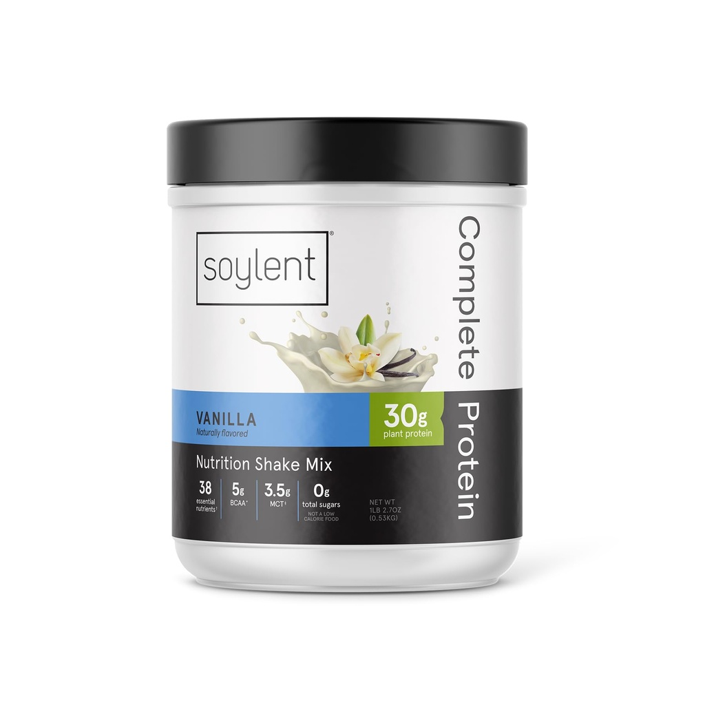 Soylent Complete Proteine Pulbere, Vanilie, 30g Proteine Shake pentru crestere si recuperare musculara, BCAAs, DHA, MCT, 28 Vitamine & Minerale, Zero Zahăr, Gluten Free, Vegan - 1,25lb