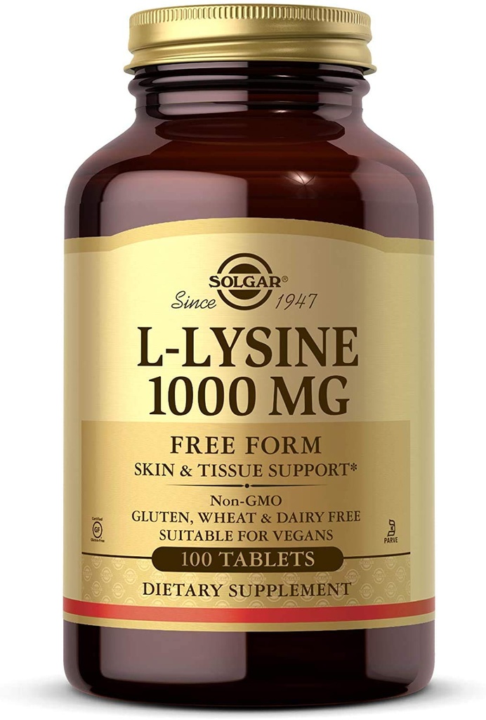 Solgar L-Lysine 1000 mg, 100 comprimate - Absorbție îmbunătățită și asimilare - promovează integritatea pielii și a buzelor - Suport colagen - Aminoacidi - Non OMG, Vegan, Gluten gratuit - 100 Serviri