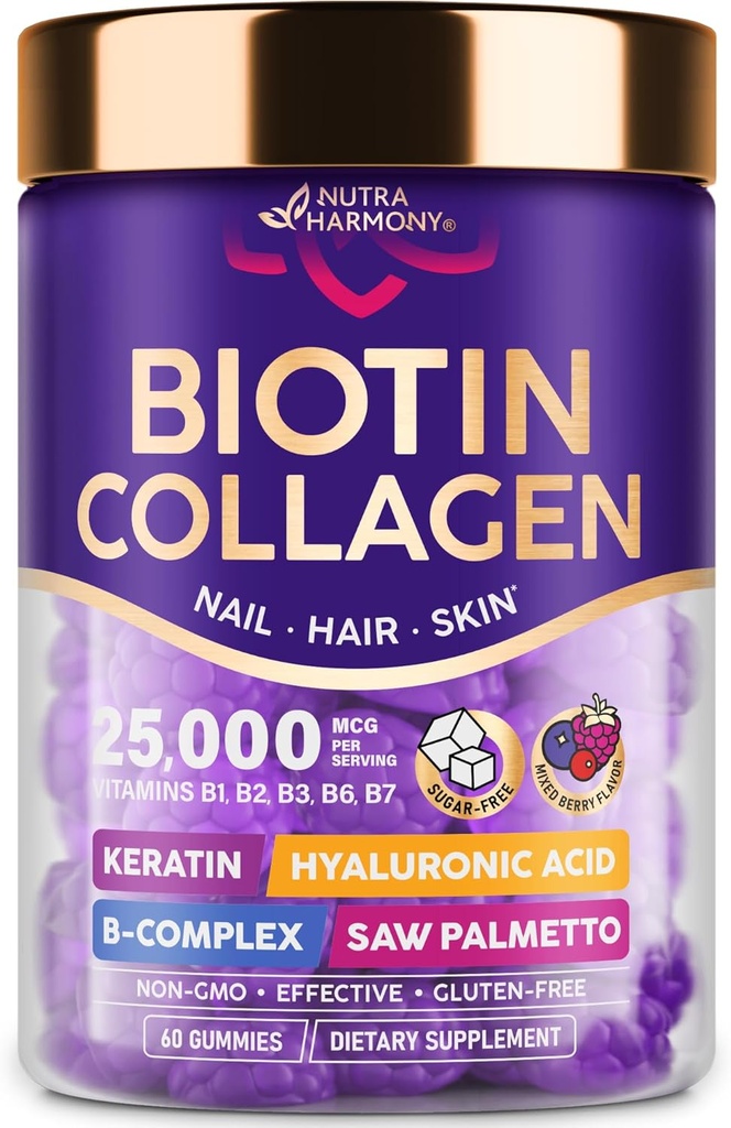 NUTRAHARMONY Biotin Colagen Gummies - 60 Count