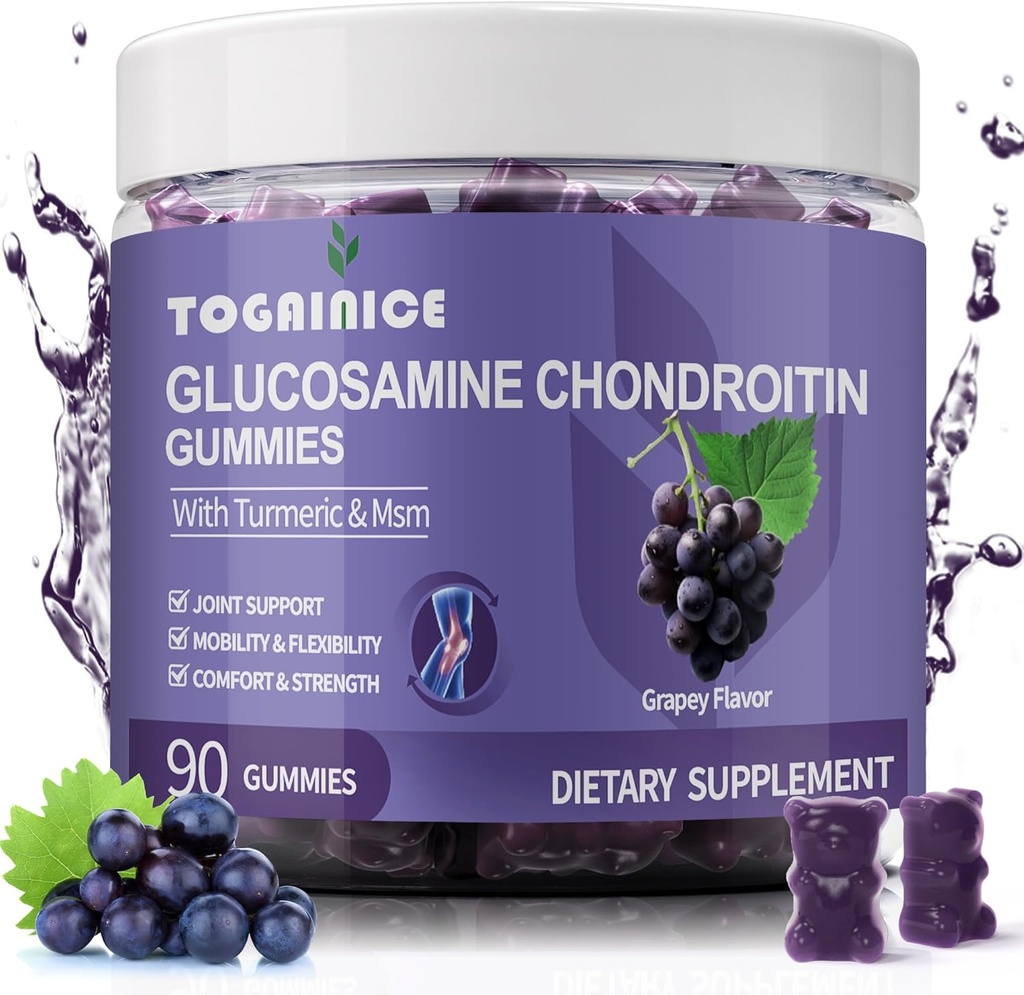 Glucosamină Chondroitin Gummies Zahăr gratuit,Extra Putere 1500mg Glucosamină cu MSM & Turmeric,Suplimente de sprijin comun pentru bărbaţi şi femei, pentru flexibilitate în comun şi sănătatea osoasă, 90 Conte V01