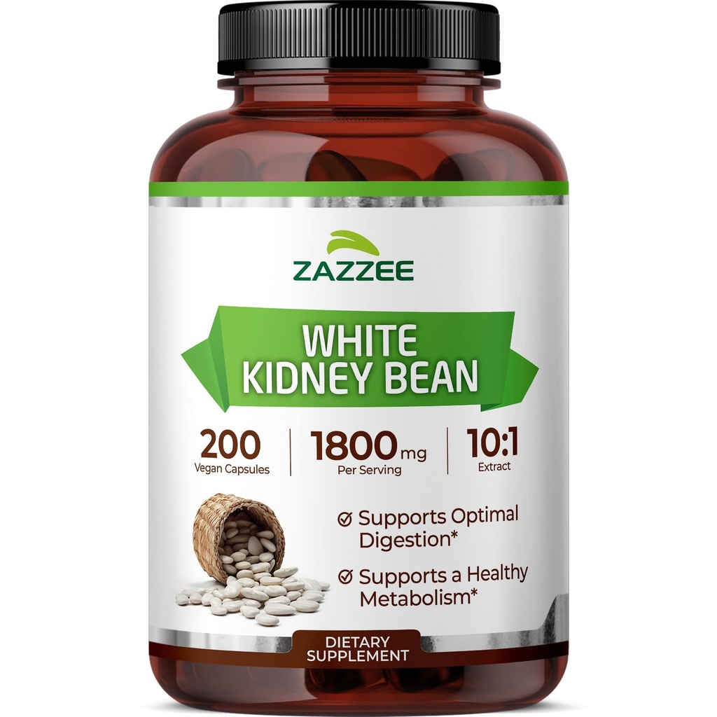 Zazzee White Rinichi Bean 10:1 Extract, 1800 mg per Serving, 200 capsule Vegan, peste 2 luni de aprovizionare, Standardizat, concentrat 10X Extract, 100% Vegetarian, All-Natural și non-GMO, Made in the USA