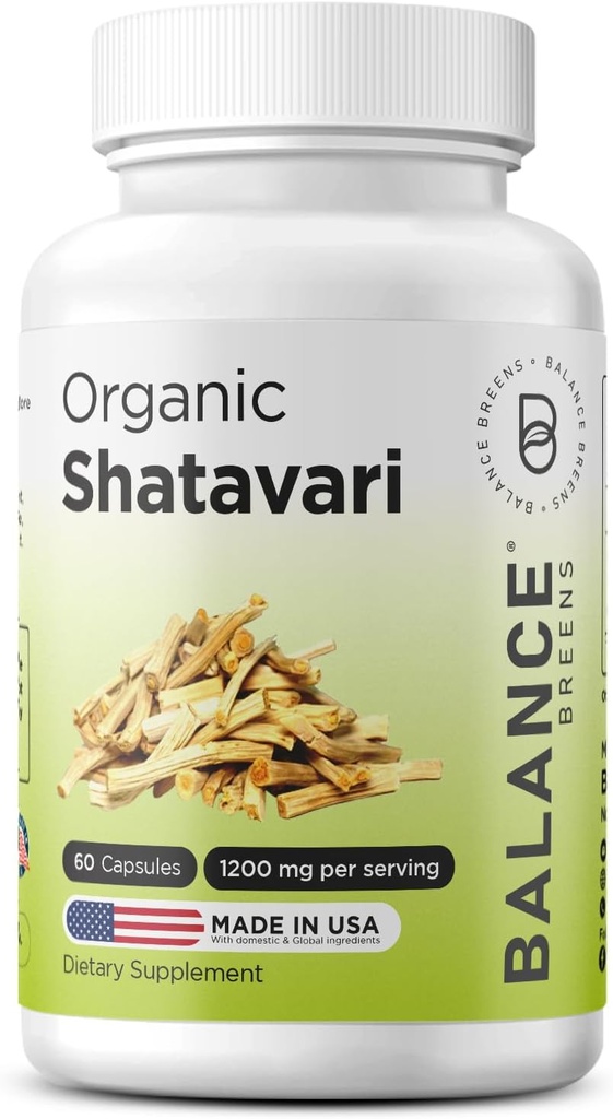 Organic Shatavari 1200mg, 60 capsule - Alăptarea Support Vitamine, Echilibrul hormonal pentru femei, Sparanghel Racemosus Root