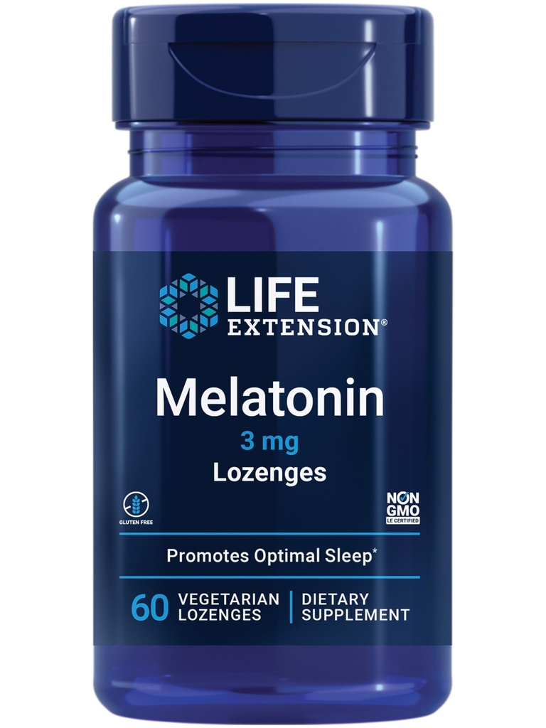 Life Extensie Melatonina, 3 mg, Optimal Sleep Support, Healthy circadian Rhythms, Cellular Defense, Gluten-Free, Non-GMO, Vegetarian, 60 de lozenges masticabile