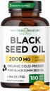 Black Seed Oil Capsules 2000mg Per Serving, Organic Cold Presed Black Chimin, High TQ, Immune & Joint Support, 180 Count (3 luni de aprovizionare)